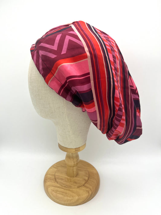 Reversible red and purple silk hair bonnet, wrap, beanie (upcycled silk) SilkGenie