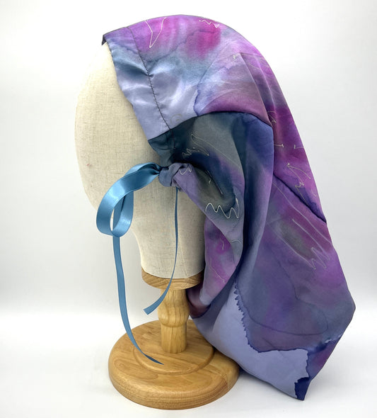 Reversible blue and purple all silk hair wrap, loc soc (upcycled silk) SilkGenie