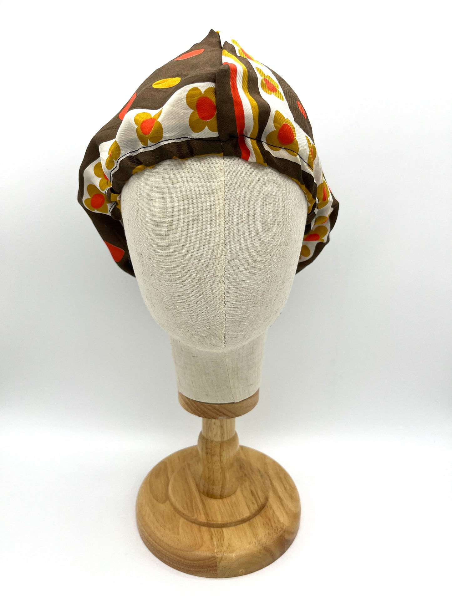 Brown polka dot silk hair wrap, bonnet, beanie (upcycled silk) SilkGenie