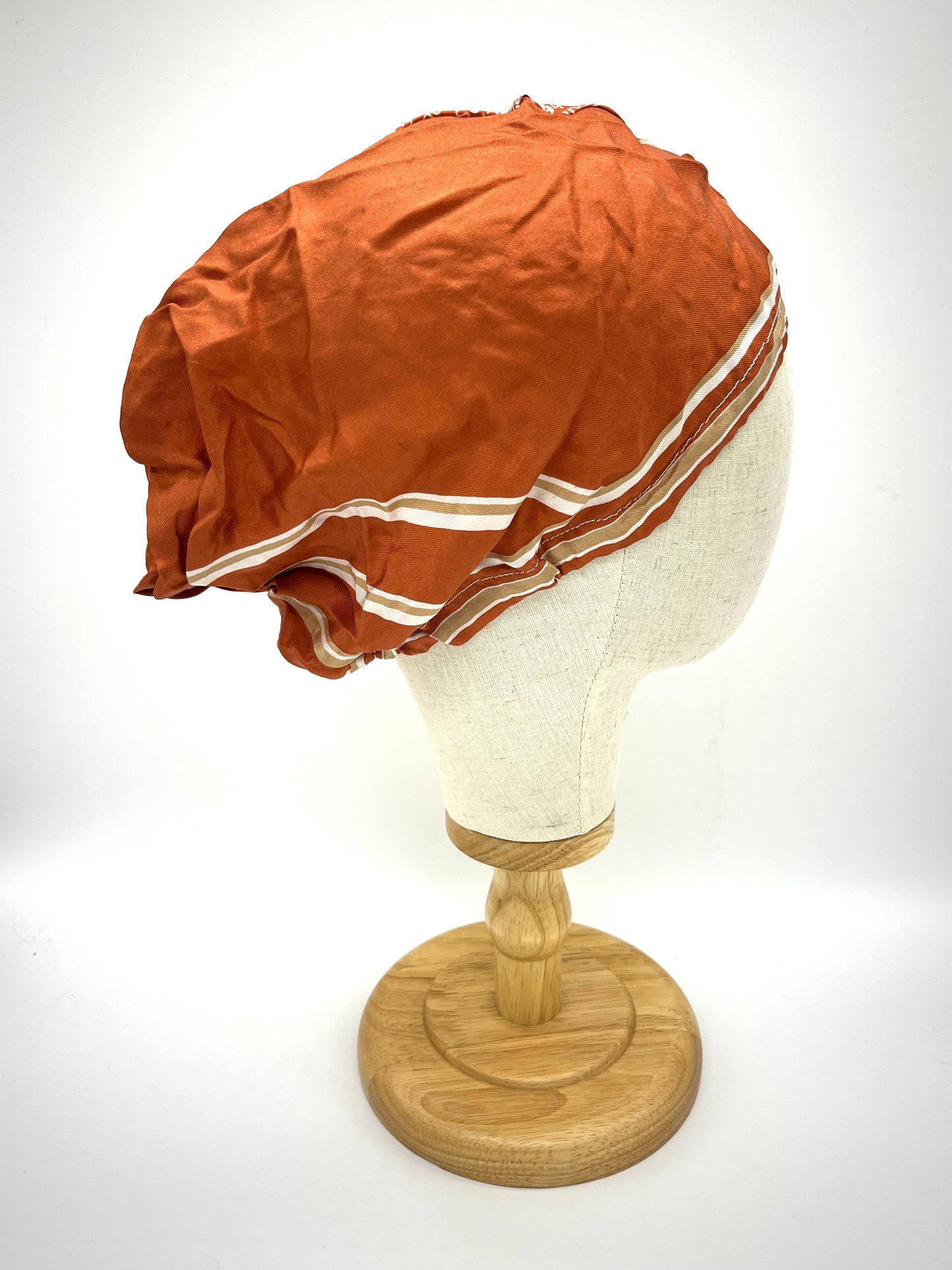 Orange and white silk hair bonnet, wrap, beanie (upcycled silk) SilkGenie