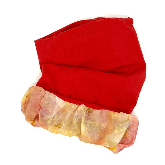 Red, orange and yellow silk lined bamboo hair wrap SilkGenie