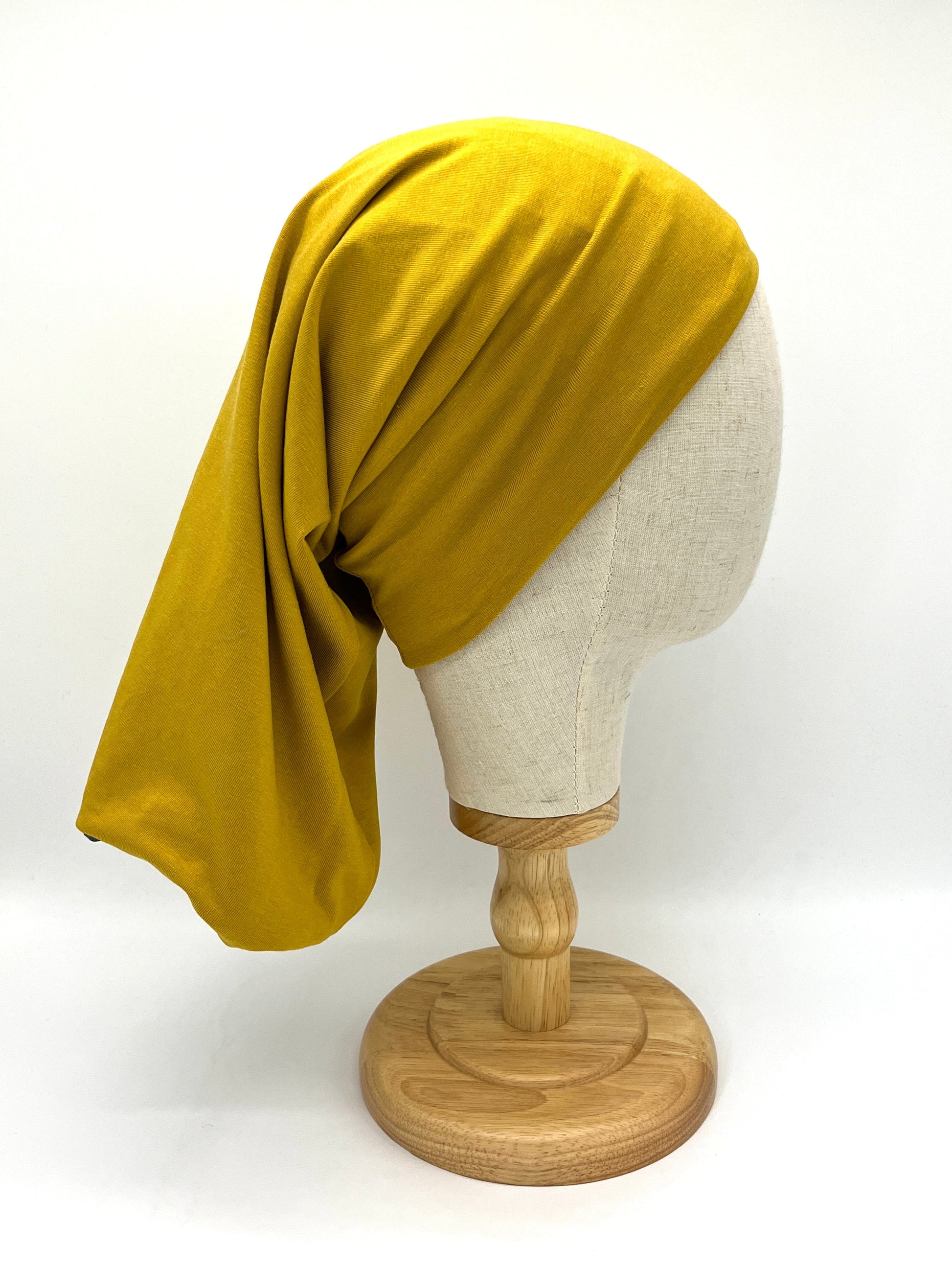 Mustard yellow and green silk lined bamboo hair wrap SilkGenie