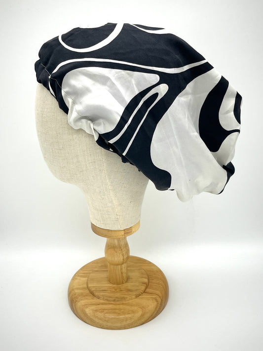 Reversible black, white and purple silk hair bonnet, wrap, beanie (upcycled silk) SilkGenie