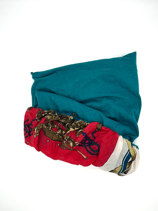 Turquoise and red silk lined bamboo hair wrap SilkGenie