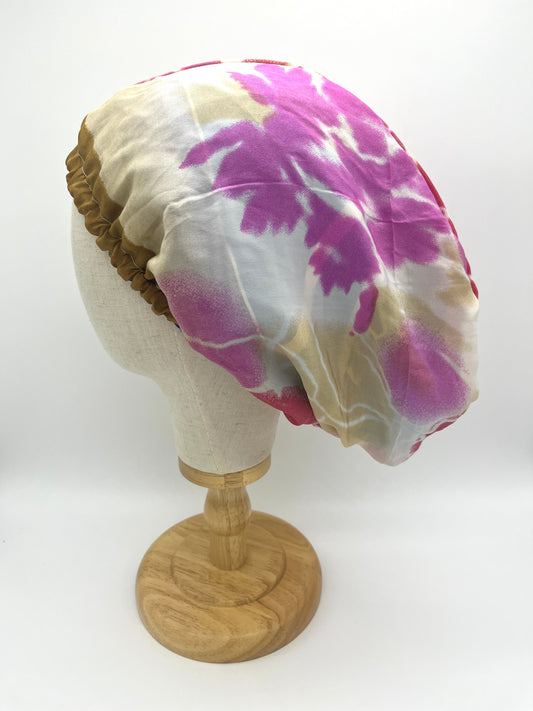 Reversible yellow and grey silk hair bonnet, wrap, beanie (upcycled silk) SilkGenie