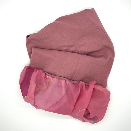 Dusky pink and bright pink silk lined bamboo hair wrap SilkGenie