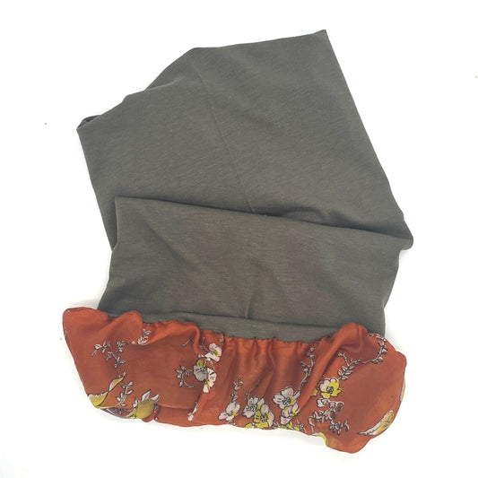 Taupe and orange silk lined bamboo hair wrap SilkGenie