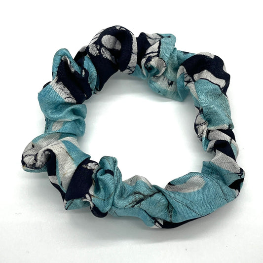Blue real silk skinny scrunchie (upcycled silk) SilkGenie