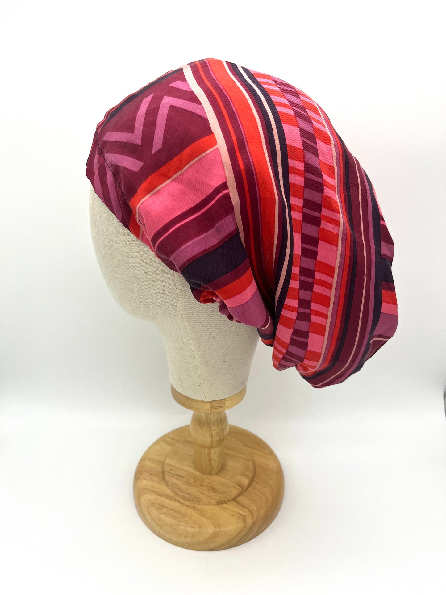 Reversible red and purple silk hair bonnet, wrap, beanie (upcycled silk) SilkGenie