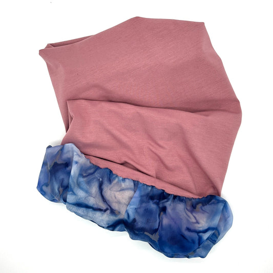 Dusky pink and blue silk lined bamboo hair wrap SilkGenie