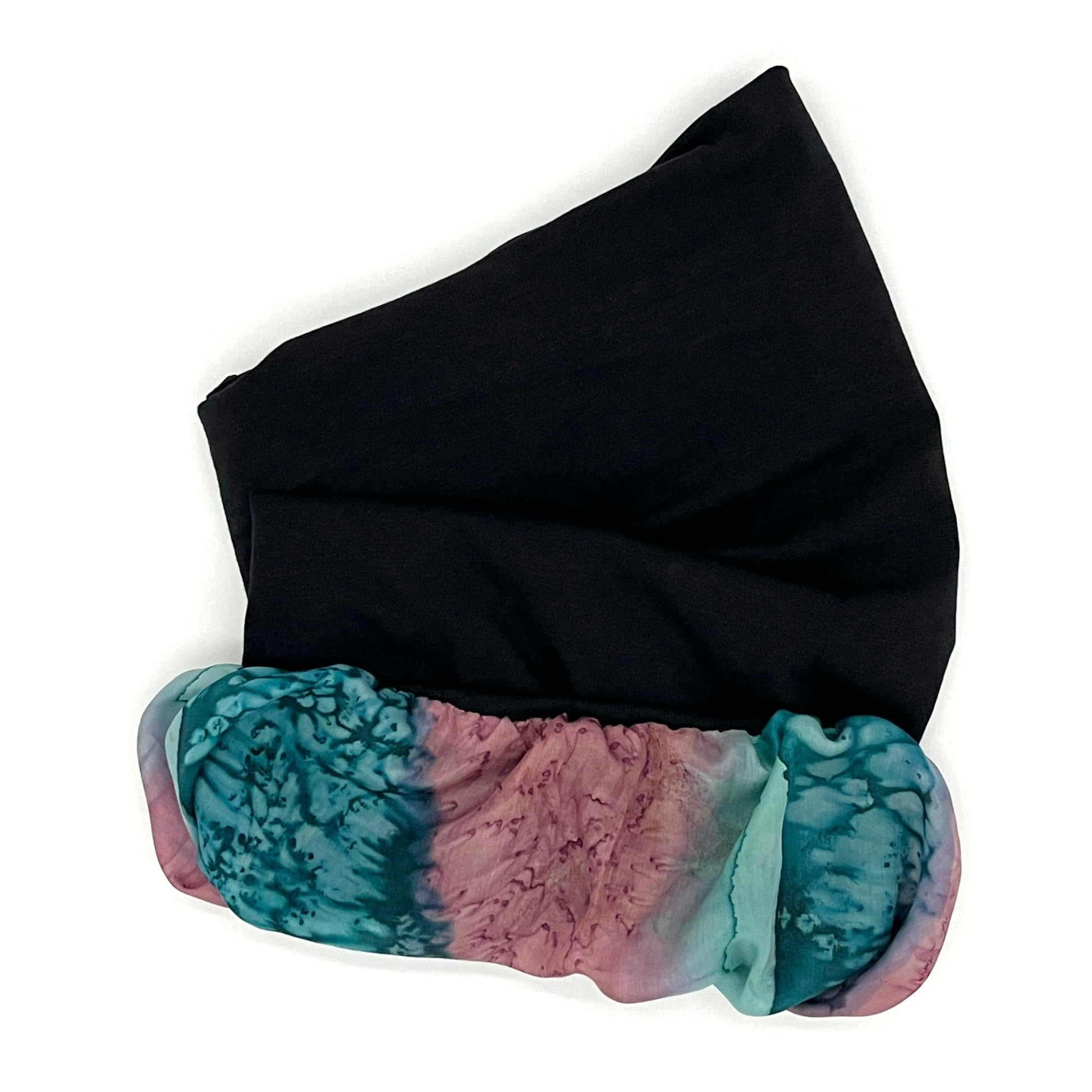 Black, green and red silk lined bamboo hair wrap SilkGenie