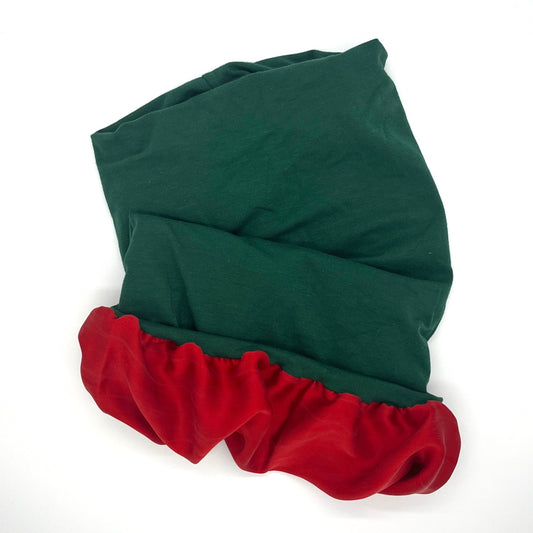 Bottle green and red silk lined bamboo hair wrap SilkGenie