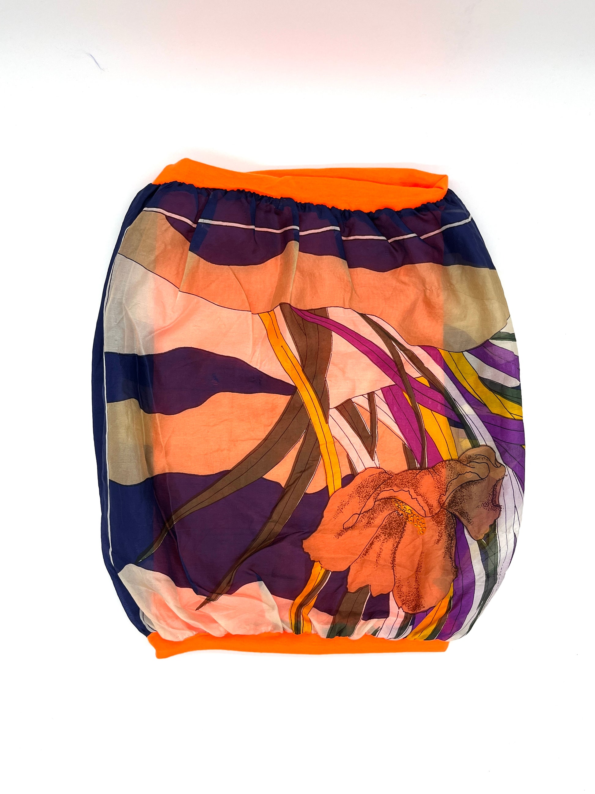 Orange and multicoloured silk lined hair wrap sleeping gaiter, loc soc (upcycled silk) SilkGenie