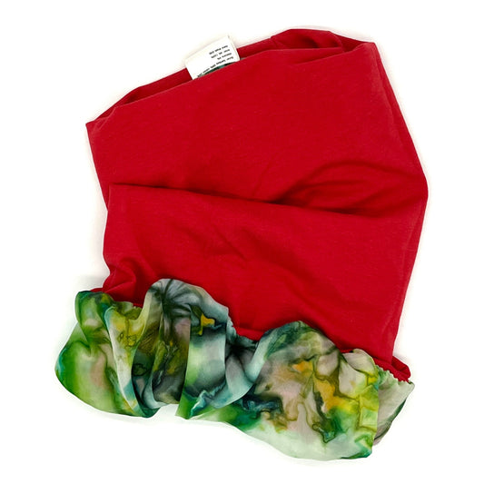 Red and green silk lined bamboo hair wrap SilkGenie