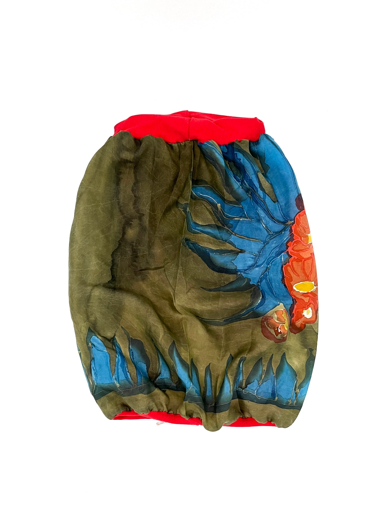 Red and multicoloured silk lined bamboo hair wrap SilkGenie