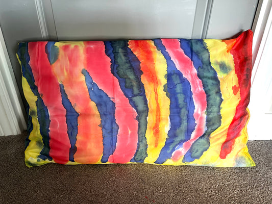 Red, yellow and blue double sided silk pillowcase (upcycled silk) SilkGenie