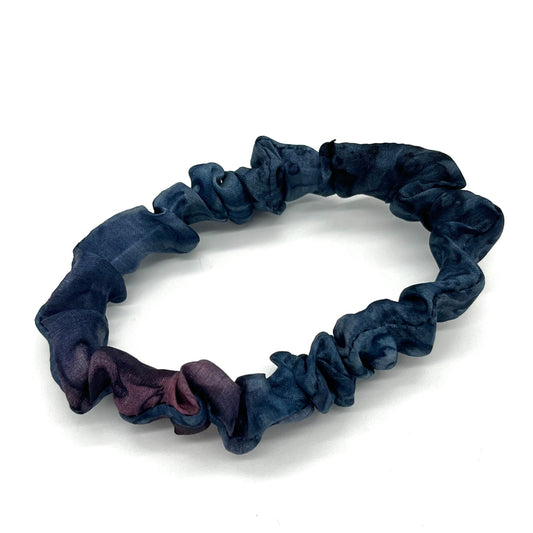 Blue and purple real silk skinny scrunchie (upcycled silk) SilkGenie