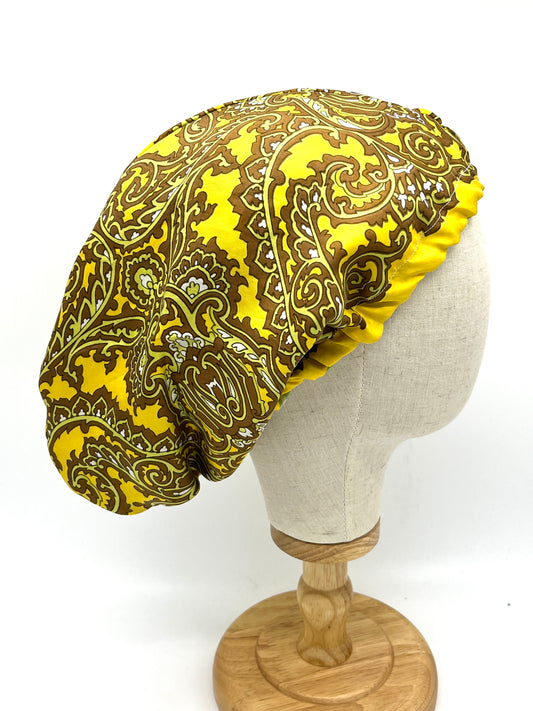Reversible yellow and green silk hair bonnet, wrap, beanie (upcycled silk) SilkGenie