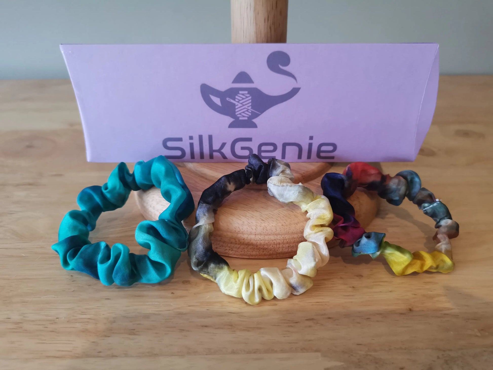 Real silk skinny scrunchies, set of 3 (upcycled silk) - monthly subscription box SilkGenie