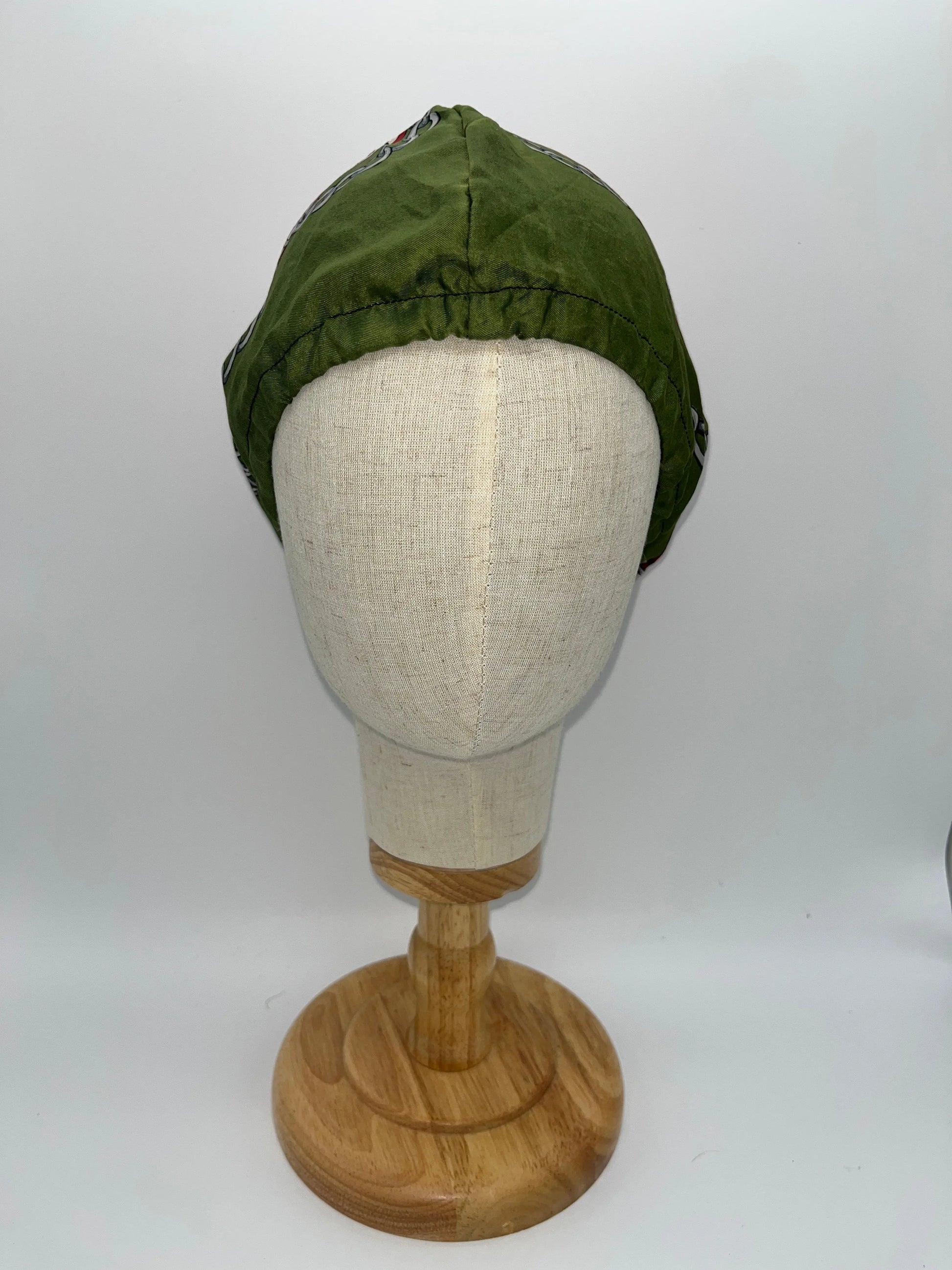 Red and green silk hair wrap sleeping bonnet beanie (upcycled silk) SilkGenie