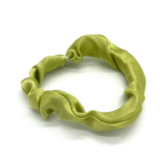 Green real silk skinny scrunchie (upcycled silk) SilkGenie