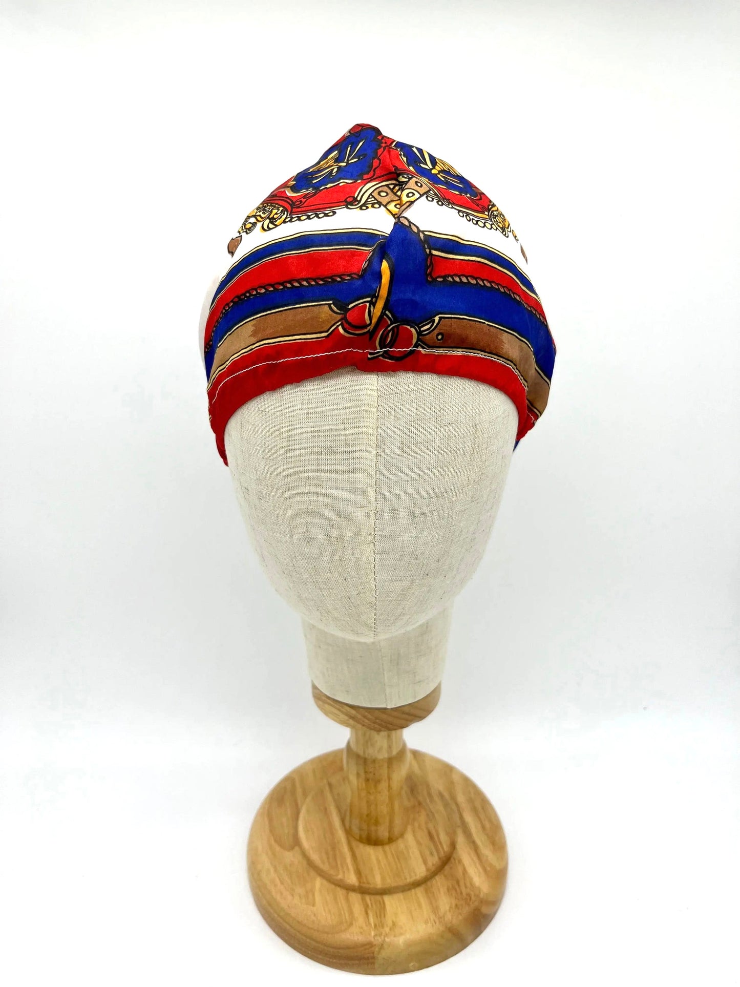 Blue, white and red silk hair bonnet, wrap, beanie (upcycled silk) SilkGenie