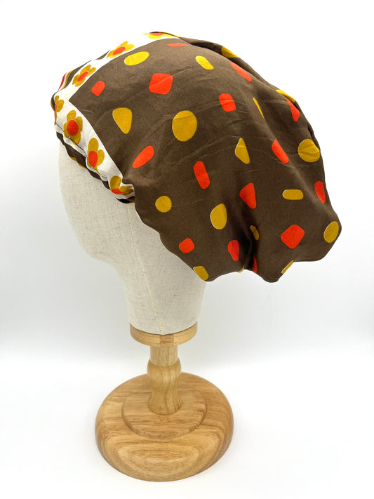 Brown polka dot silk hair wrap, bonnet, beanie (upcycled silk) SilkGenie