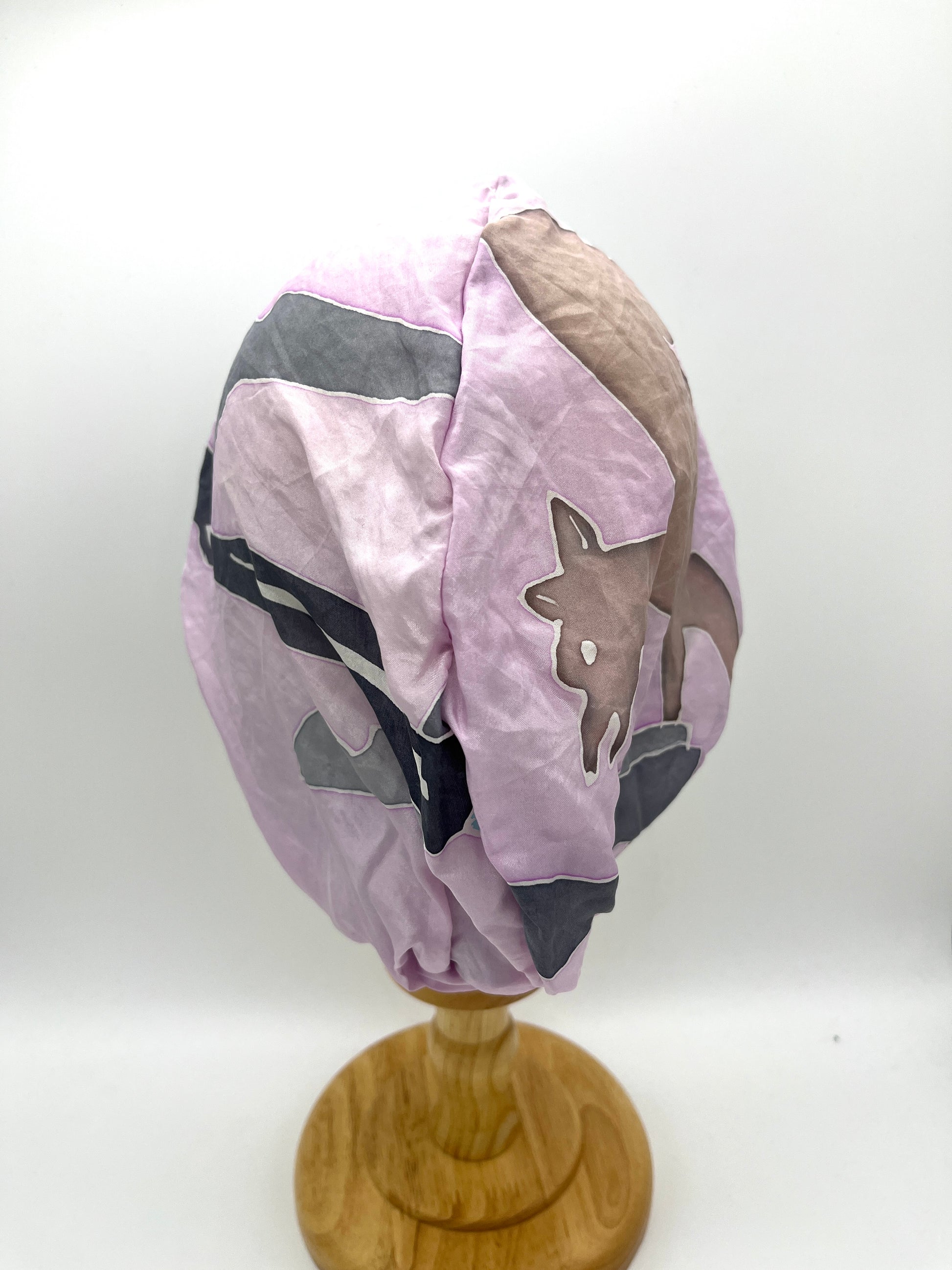 Pink and blue silk hair bonnet, wrap, beanie (upcycled silk)