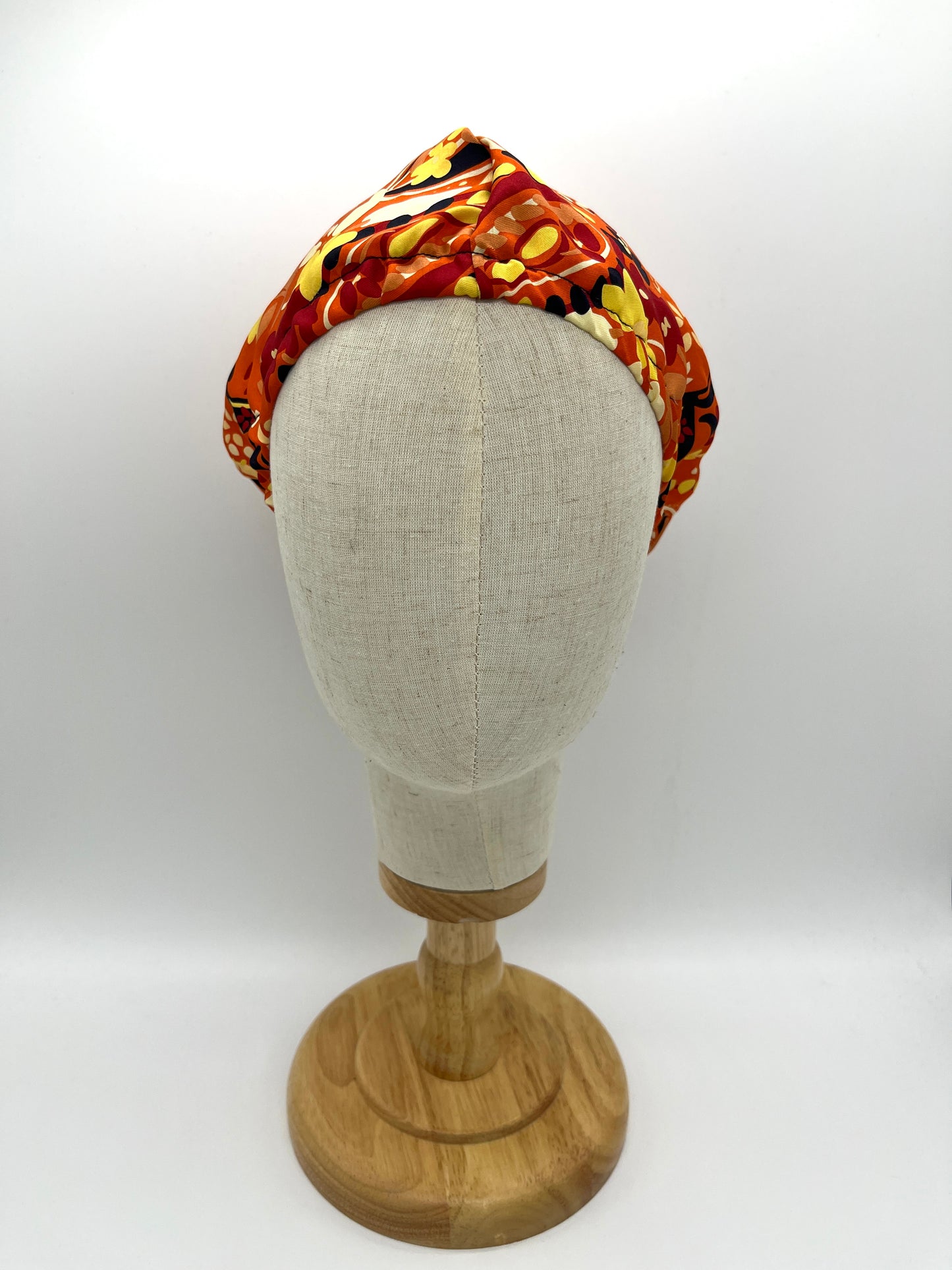 Orange and yellow silk hair bonnet, wrap, beanie (upcycled silk) SilkGenie