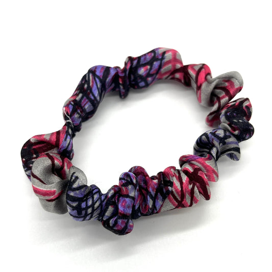 Purple, pink and grey real silk skinny scrunchie (upcycled silk) SilkGenie