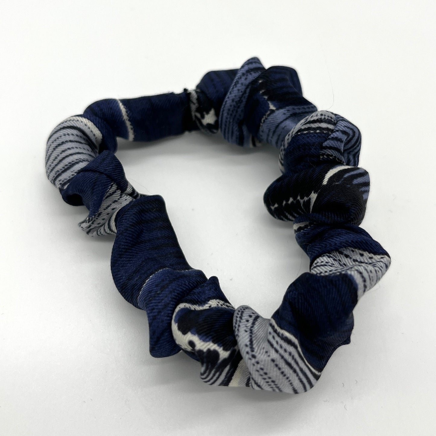 Blue and grey real silk skinny scrunchie (upcycled silk) SilkGenie