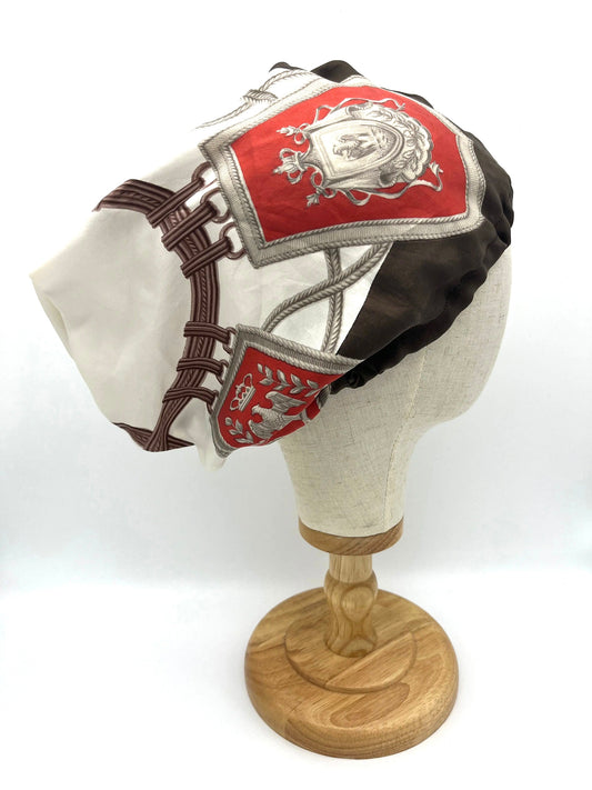 White, brown and red silk hair bonnet, wrap, beanie (upcycled silk) SilkGenie