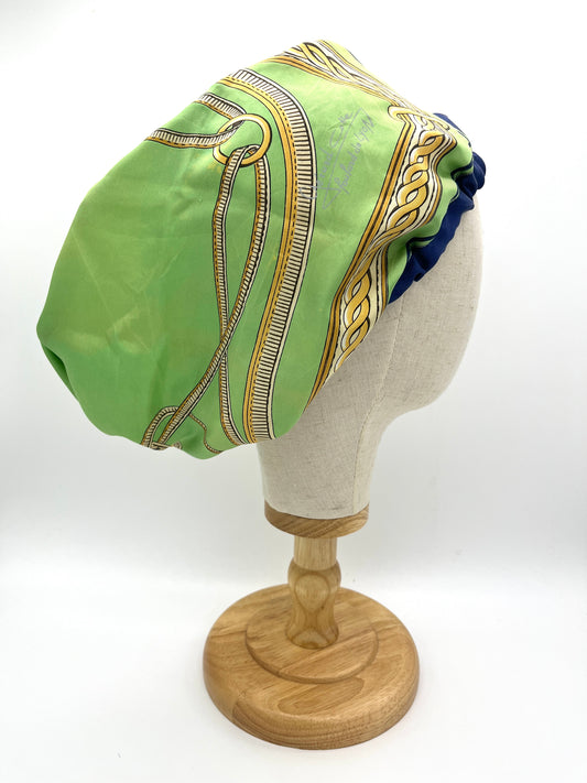 Green and blue silk hair bonnet, wrap, beanie (upcycled silk) SilkGenie